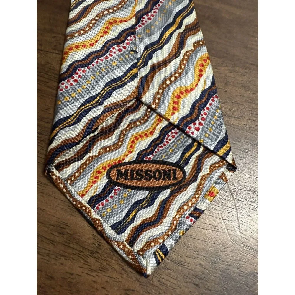 Missoni Cravatte Silk Tie Mens‎ Colorful Signature Striped Necktie ITALY